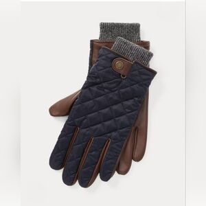 Polo Men's Quilted Leather Gloves - Navy and Brown